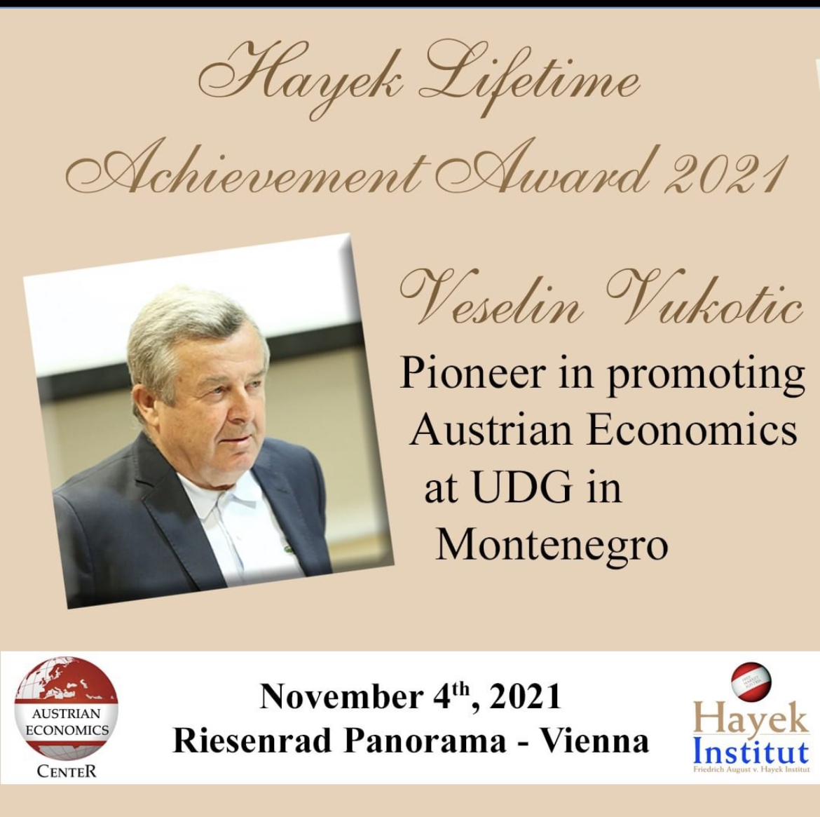 Hayek Lifetime Achievement Award 2021 to UDG Rector!