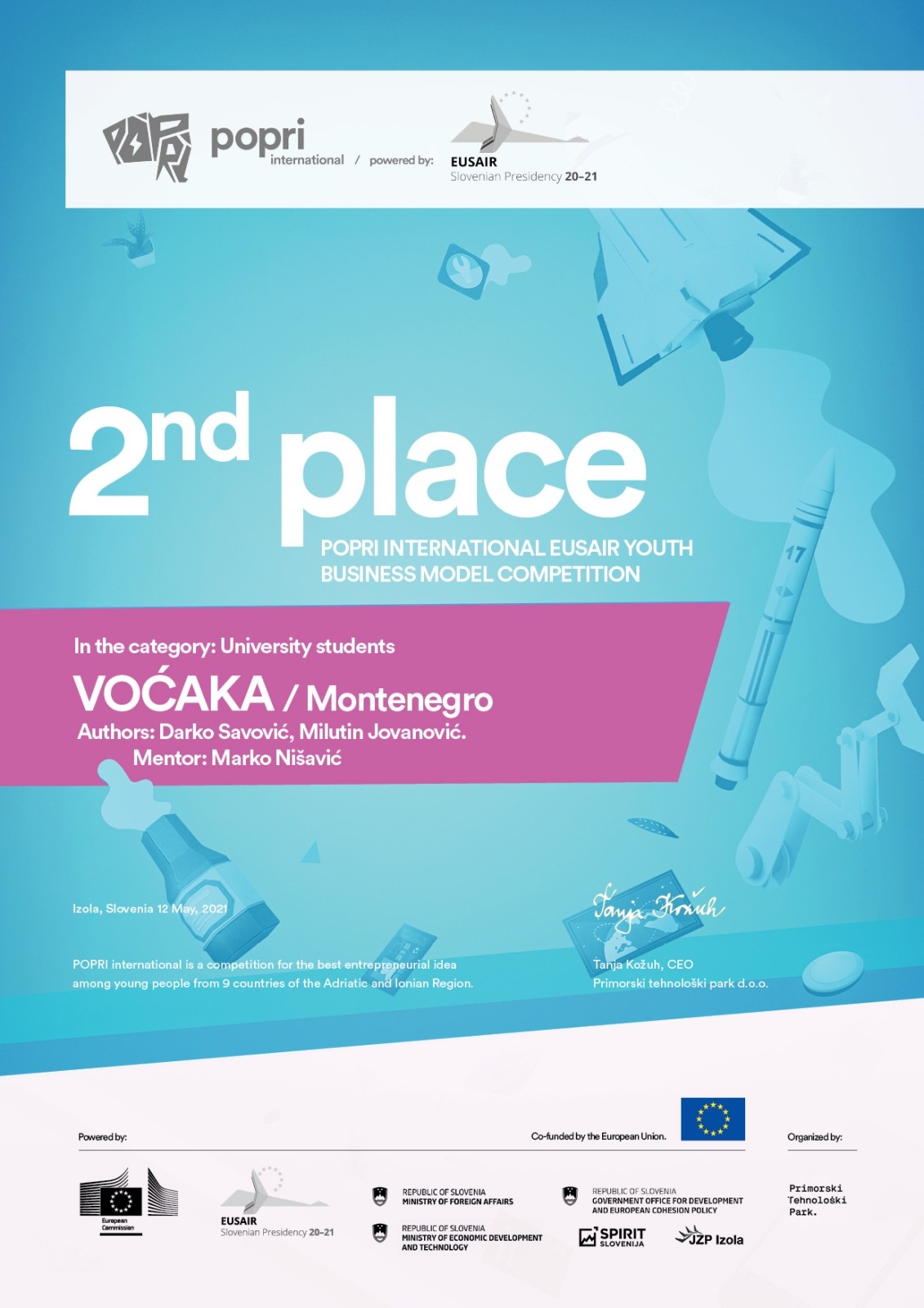 Success of UDG students on POPRI international youth business model competition